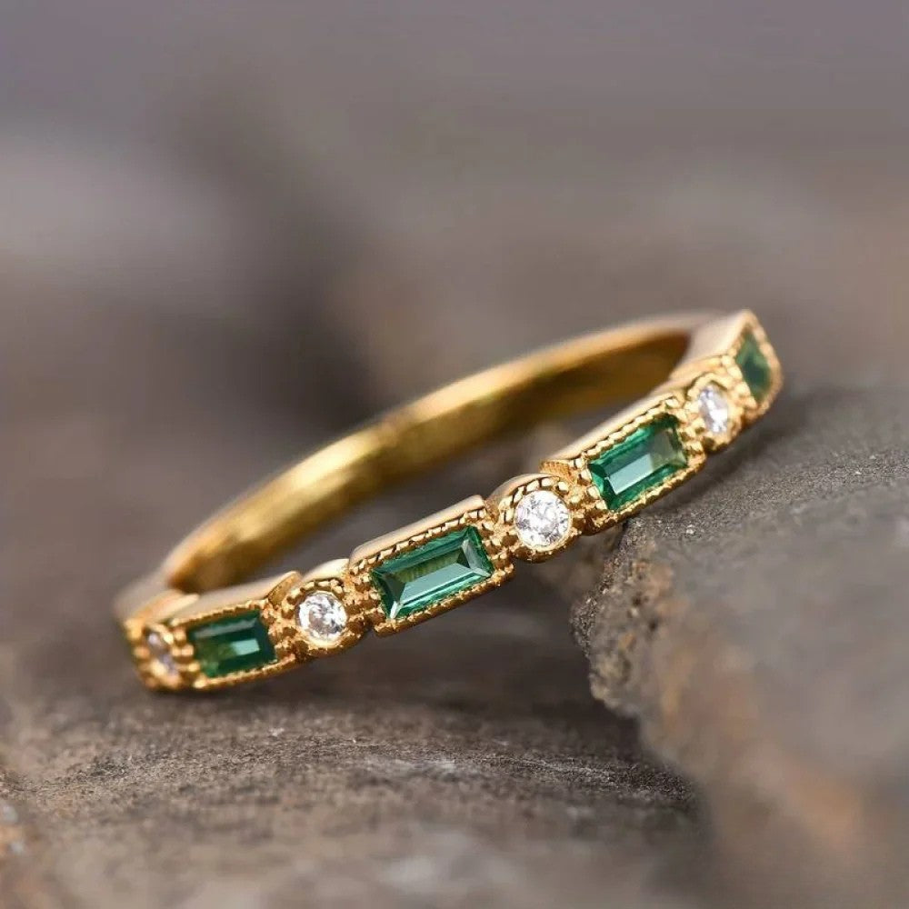 Retro Groene Zirkonia Gouden Ring met Inleg
