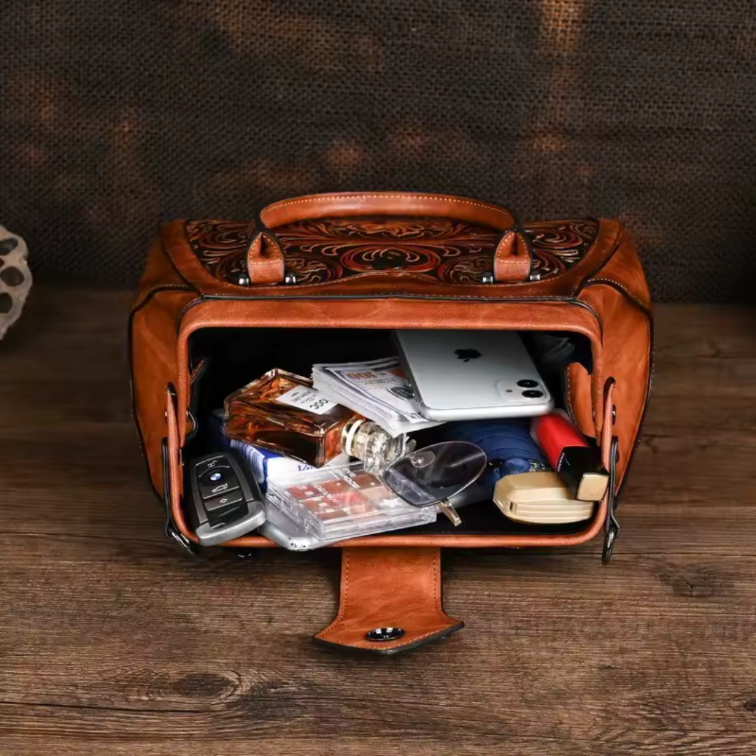 Florina – Handtas van leer met bloemenmotief