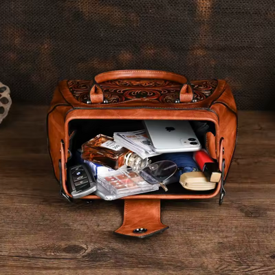 Florina – Handtas van leer met bloemenmotief