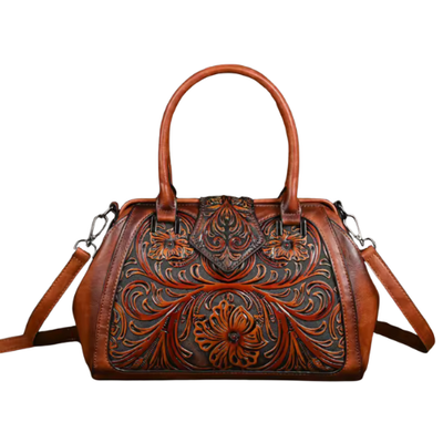 Florina – Handtas van leer met bloemenmotief