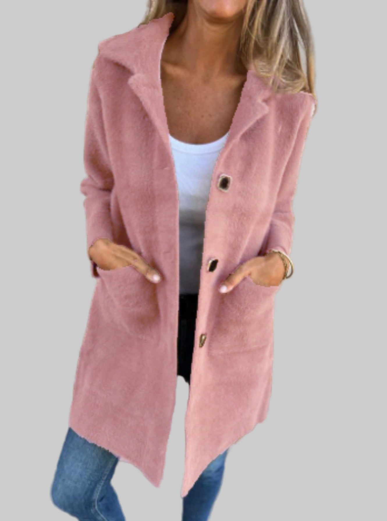 Warme casual jas met revers