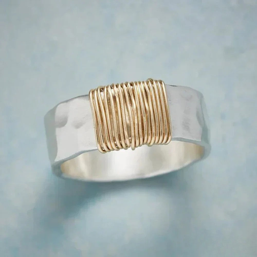 Vintage Zilveren Ring met Gouden Draad