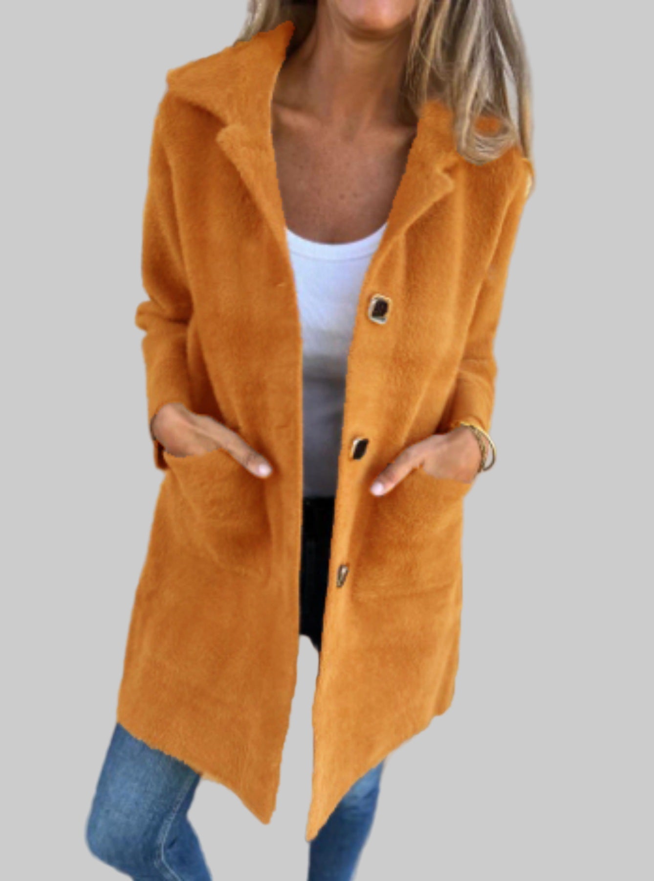 Warme casual jas met revers