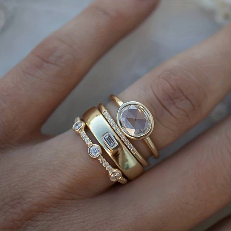 Vintage Gouden & Zirkonia Ringenset